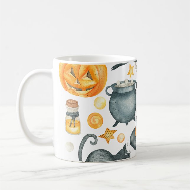 Halloween-Set: Fledermaus, schwarze Katze, Spinne, Kaffeetasse (Links)