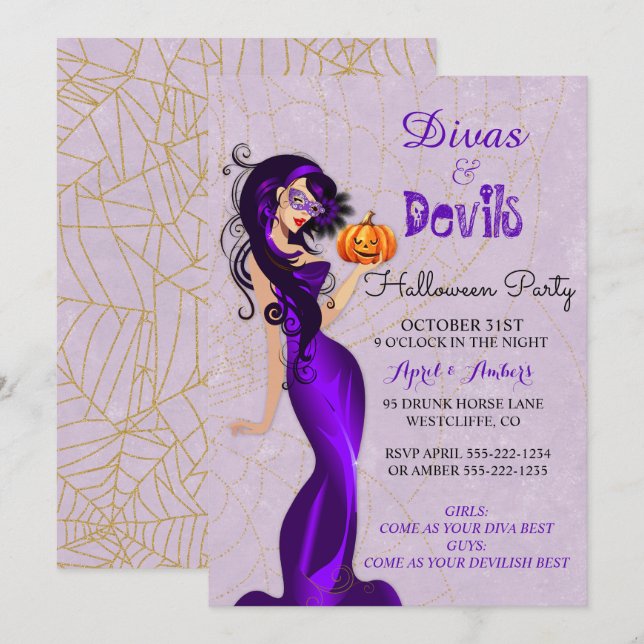 Halloween Sexy Diva in Mask Holding Pumpkin Einladung (Vorne/Hinten)