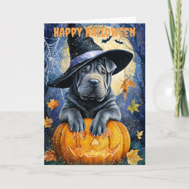 Halloween Shar Pei Dog Feiertagskarte (Vorderseite)
