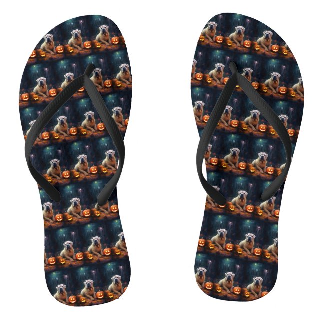 Halloween Shar Pei mit Pumpkins Beängstigend Flip Flops (Fußbett)