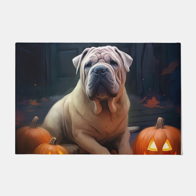 Halloween Shar Pei mit Pumpkins Beängstigend Fußmatte (Vorderseite)