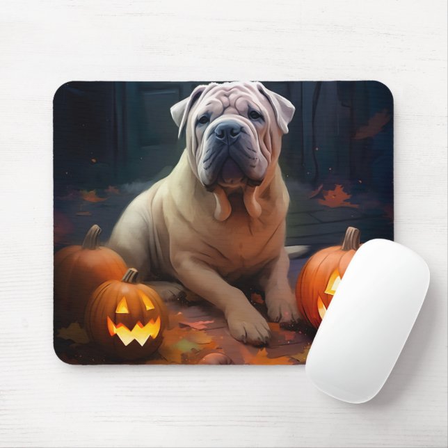 Halloween Shar Pei mit Pumpkins Beängstigend Mousepad (Mit Mouse)