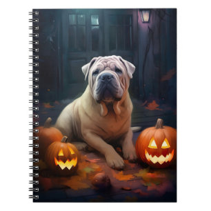 Halloween Shar Pei mit Pumpkins Beängstigend Notizblock