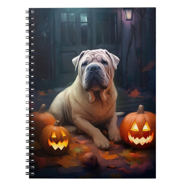 Halloween Shar Pei mit Pumpkins Beängstigend Notizblock (Vorderseite)