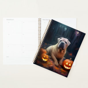 Halloween Shar Pei mit Pumpkins Beängstigend Planer