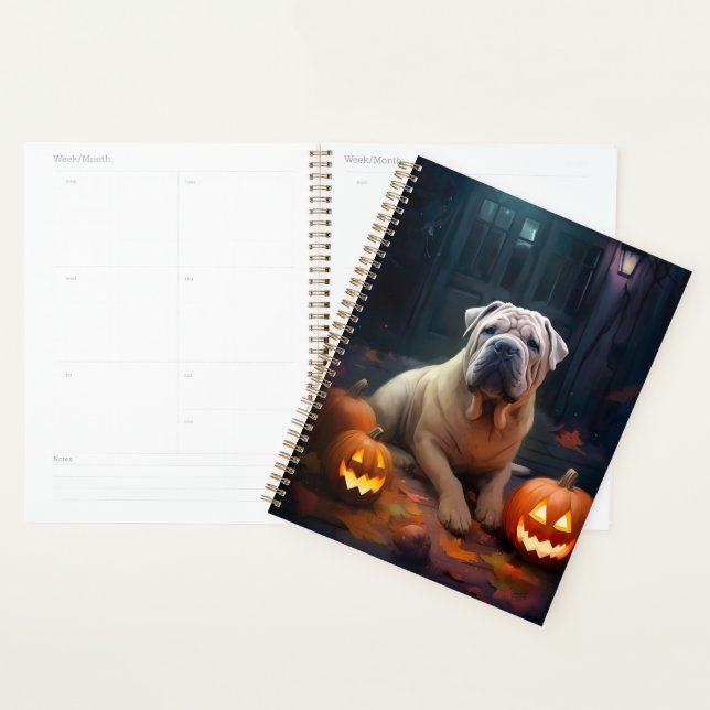 Halloween Shar Pei mit Pumpkins Beängstigend Planer (Anzeige)