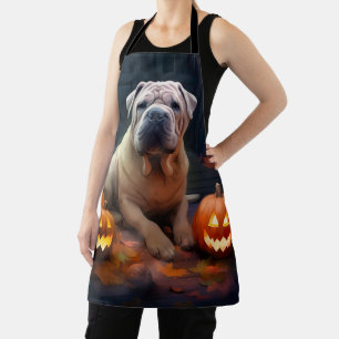 Halloween Shar Pei mit Pumpkins Beängstigend Schürze