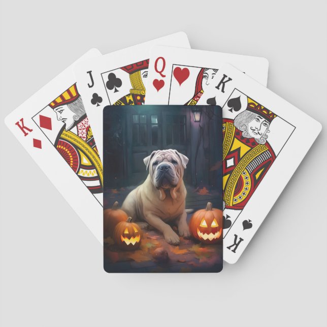 Halloween Shar Pei mit Pumpkins Beängstigend Spielkarten (Rückseite)