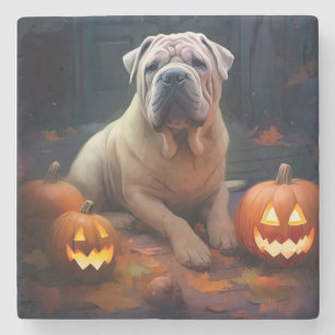 Halloween Shar Pei mit Pumpkins Beängstigend Steinuntersetzer