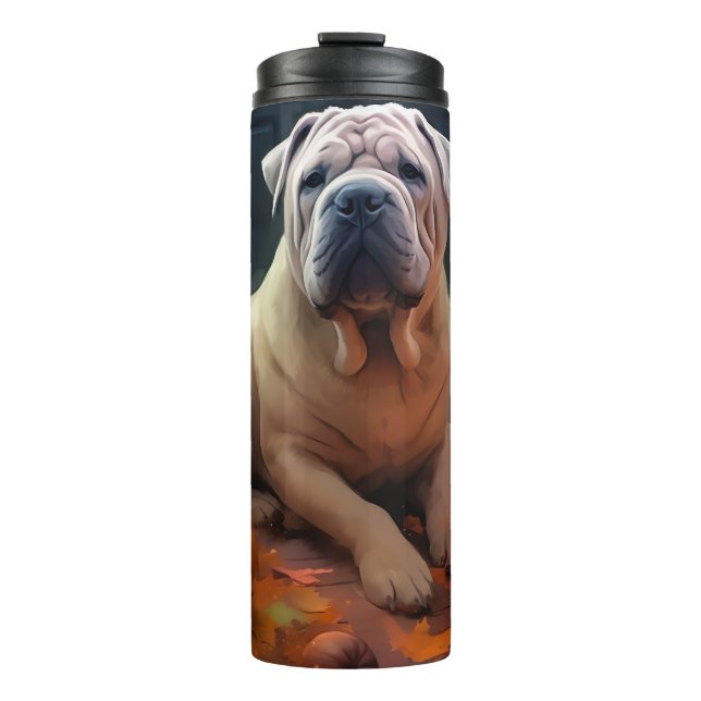 Halloween Shar Pei mit Pumpkins Beängstigend Thermosbecher (Vorderseite)