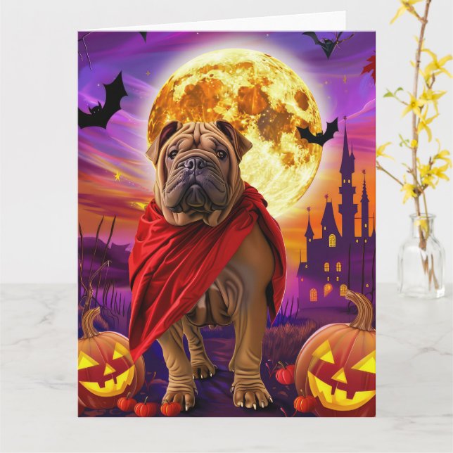 Halloween Shar Pei Vampire Pumpkins Beängstigend Karte (Gelbe Blume)