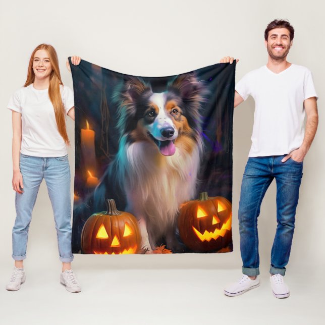 Halloween Shetland Sheepdog mit Pumpkins Beängstig Fleecedecke (Beispiel)