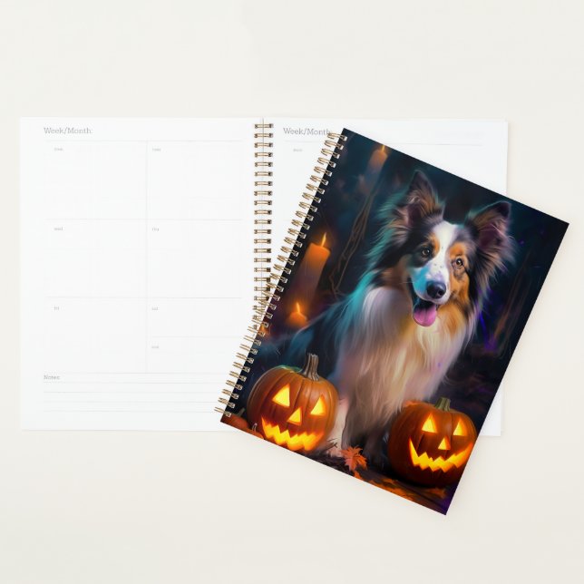 Halloween Shetland Sheepdog mit Pumpkins Beängstig Planer (Anzeige)