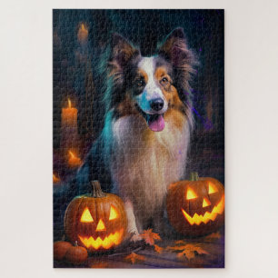 Halloween Shetland Sheepdog mit Pumpkins Beängstig Puzzle