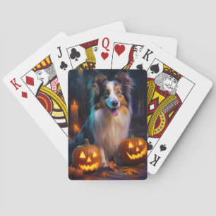 Halloween Shetland Sheepdog mit Pumpkins Beängstig Spielkarten