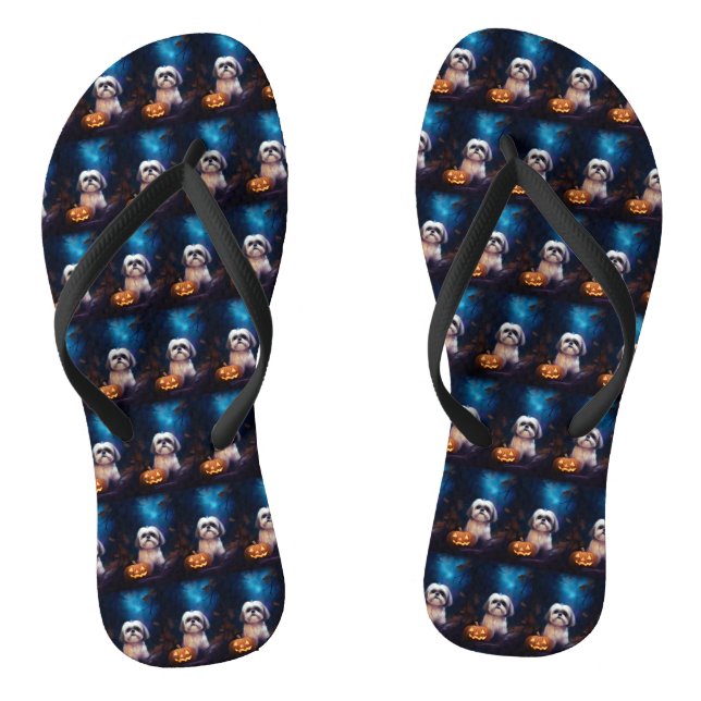 Halloween Shiba Inu mit Pumpkins Beängstigend Flip Flops (Fußbett)