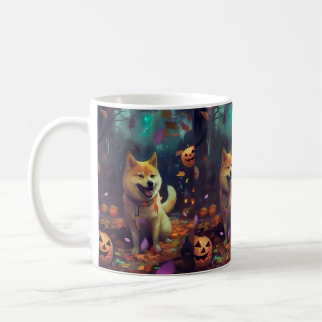 Halloween Shiba Inu mit Pumpkins Beängstigend Kaffeetasse (Links)