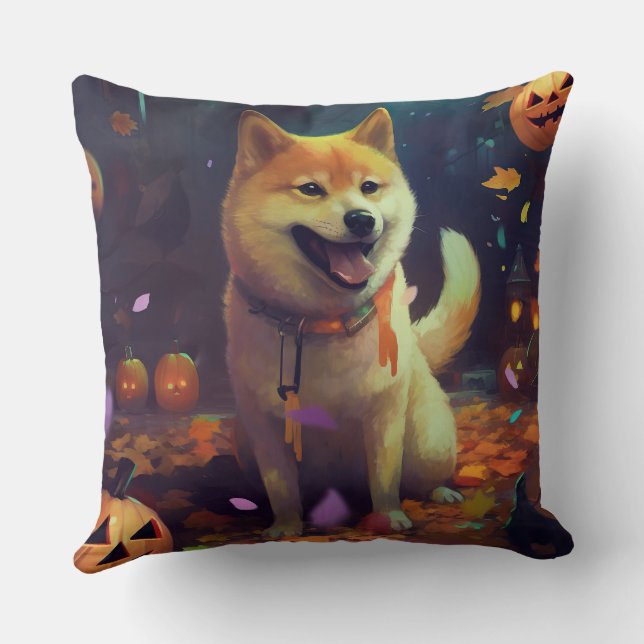 Halloween Shiba Inu mit Pumpkins Beängstigend Kissen (Rückseite)