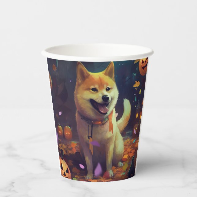 Halloween Shiba Inu mit Pumpkins Beängstigend Pappbecher (Vorderseite)