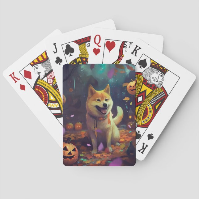 Halloween Shiba Inu mit Pumpkins Beängstigend Spielkarten (Rückseite)
