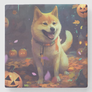 Halloween Shiba Inu mit Pumpkins Beängstigend Steinuntersetzer