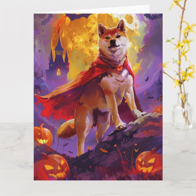Halloween Shiba Inu Vampire Pumpkins Beängstigend Karte (Gelbe Blume)