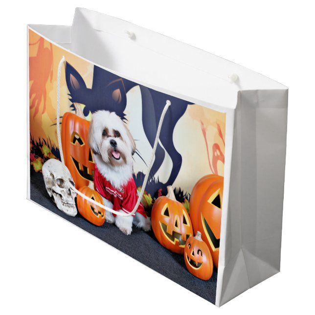 Halloween - Shih Tzu - Jhanggoon Große Geschenktüte (Vorderseite Schrägansicht)