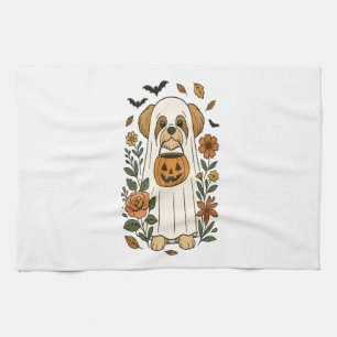 Halloween Shih Tzu mit Herbstblumen Geschirrtuch
