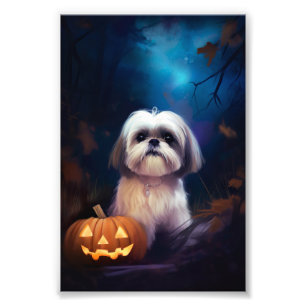 Halloween Shih Tzu mit Pumpkins Beängstigend Fotodruck