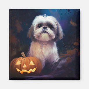 Halloween Shih Tzu mit Pumpkins Beängstigend Magnet