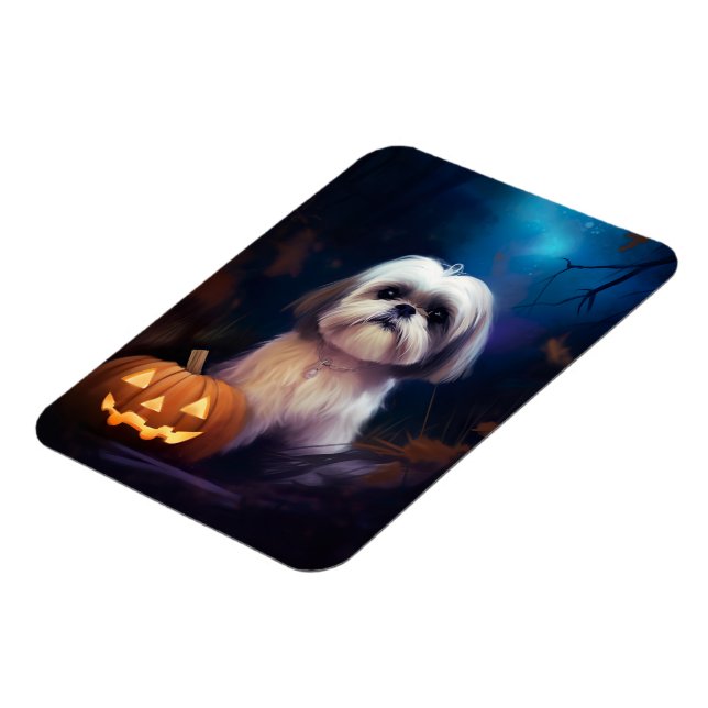 Halloween Shih Tzu mit Pumpkins Beängstigend Magnet (Linke Seite)