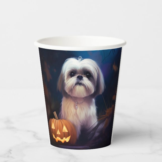 Halloween Shih Tzu mit Pumpkins Beängstigend Pappbecher (Vorderseite)