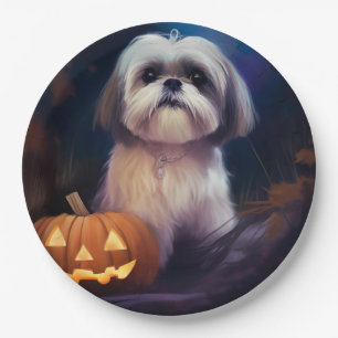 Halloween Shih Tzu mit Pumpkins Beängstigend Pappteller