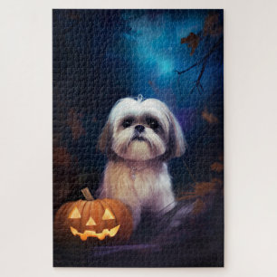 Halloween Shih Tzu mit Pumpkins Beängstigend Puzzle