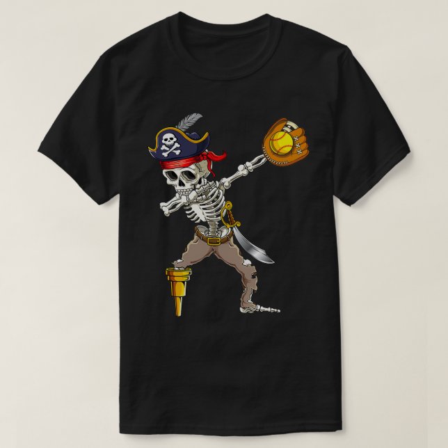 Halloween Shirt Dabbing Pirate Skeleton Softball S (Design vorne)