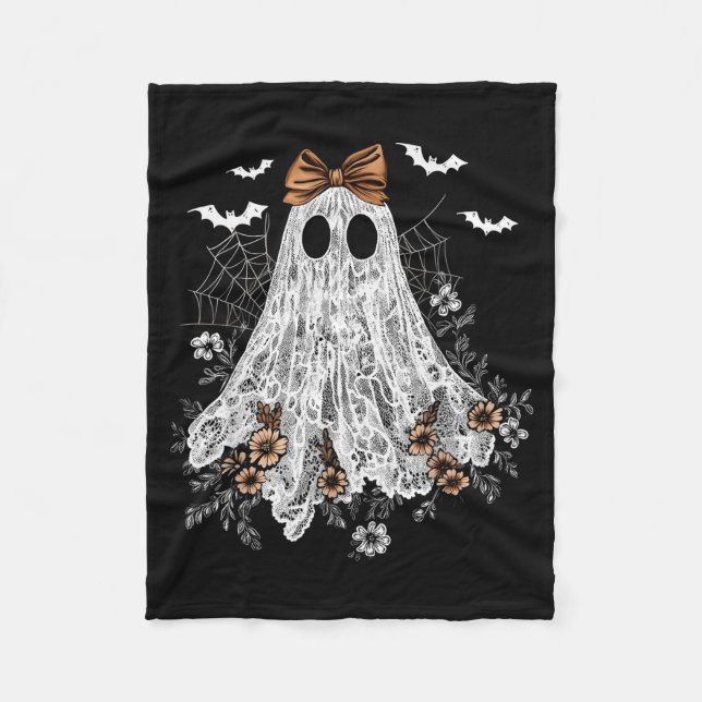 Halloween Shirt Floral Ghost Halloween Costume Gir Fleecedecke (Vorderseite)