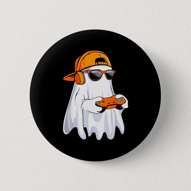 Halloween Shirt Ghost Gamer Video Gaming Boys Men  Button (Vorderseite)
