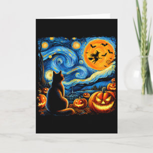 Halloween-Shirt Männer Frauen schwarze Katze Kürbi Karte