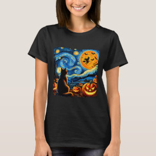 Halloween-Shirt Männer Frauen schwarze Katze Kürbi T-Shirt
