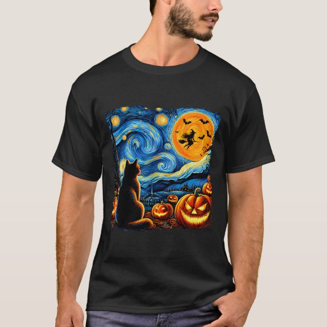 Halloween Shirt Men Women Black Cat Pumpkins Bats  (Vorderseite)