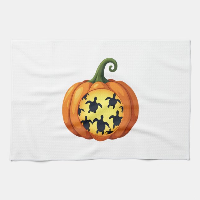Halloween Shirt Pumpkin Turtle Sea Halloween Costu Geschirrtuch (Horizontal)