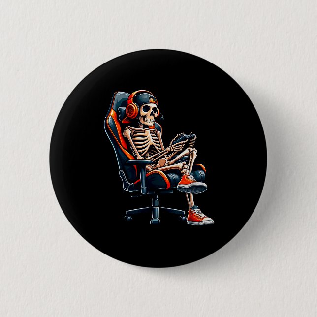 Halloween Shirts Skeleton Gamer Video Gaming Boys  Button (Vorderseite)