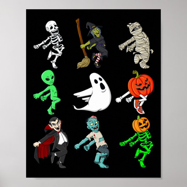 Halloween Shoot Dance Monsters Skeleton Boys Girls Poster (Vorne)