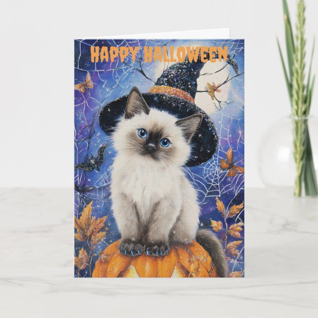 Halloween Siamese Cat Feiertagskarte (Vorderseite)