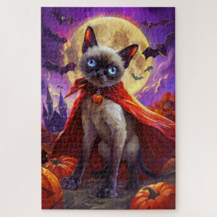 Halloween Siamese Cat Vampire Pumpkins Beängstigen Puzzle