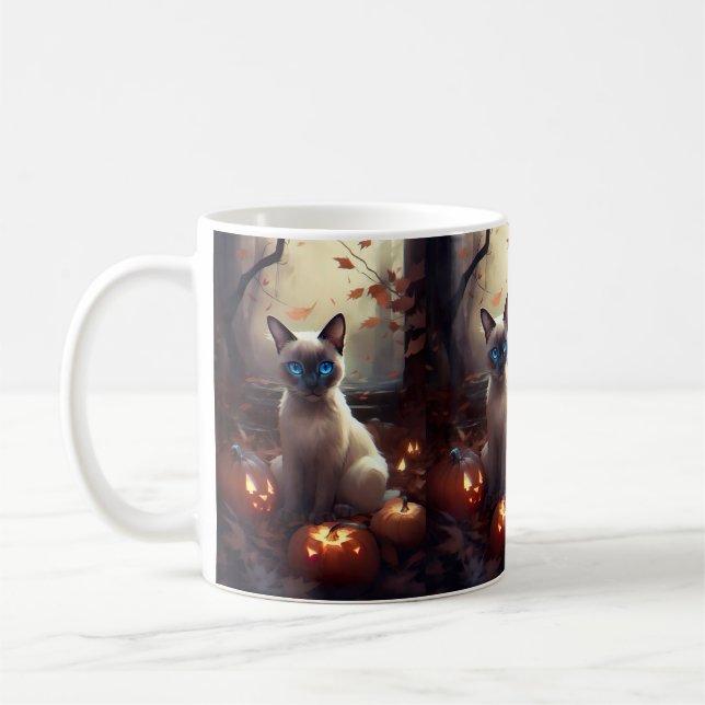Halloween Siamkatze mit Pumpkins Beängstigend Kaffeetasse (Links)