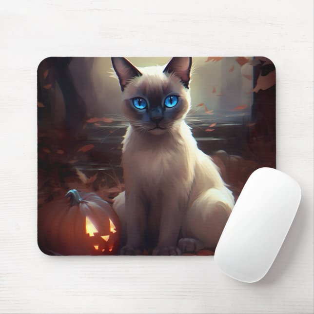 Halloween Siamkatze mit Pumpkins Beängstigend Mousepad (Mit Mouse)