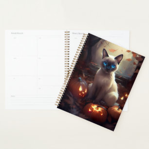Halloween Siamkatze mit Pumpkins Beängstigend Planer