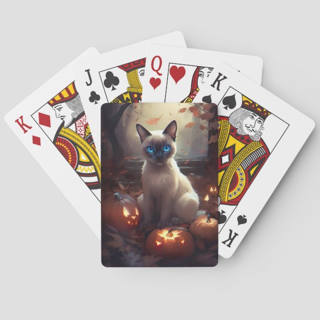 Halloween Siamkatze mit Pumpkins Beängstigend Spielkarten (Rückseite)