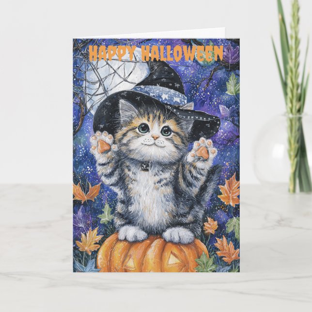 Halloween Siberian Cat Feiertagskarte (Vorderseite)